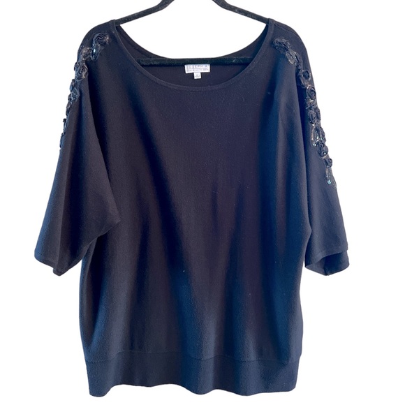 Joseph A lightweight sweater knit embellished shoulder: rosettes & sequins XL - Picture 3 of 17
